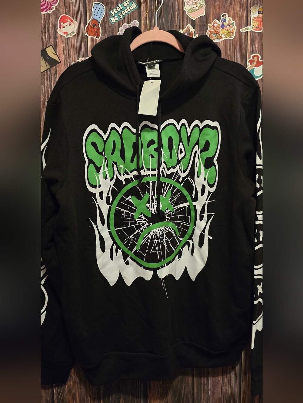 SADBOYz black Graphic Hoodie with Green & White Sadboy Design
